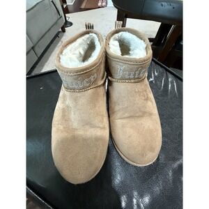 Juicy Couture Kerri Bootie Natural Microsuede Boots Rhinestone Faux Fur Lining 8